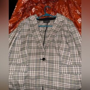 Lane Bryant Black, white and pink blazer